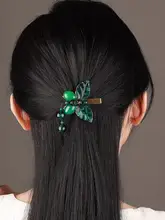 古風バタフライヘアクリップ【緑色・和服用・ハーフアップ・後頭部装飾】