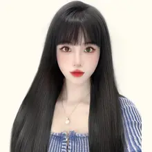 フルウィッグ レディース ロング ストレート ブラック 丸顔 おしゃれ ナチュラル 人毛