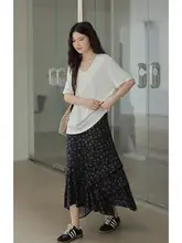 高腰花柄スカート【夏用・不規則デザイン・シルエットアップ】（セットアップ対応）