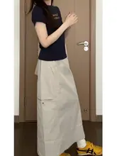 大きいサイズ アメリカンヴィンテージ風 速乾工装スカート【カジュアル・小柄対応・半身裙】