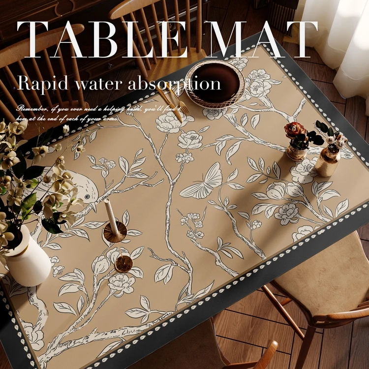防水耐油PVCテーブルマット：民族風の枝葉デザインが特徴