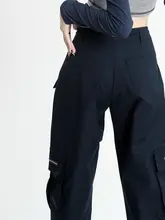 ドローストリング付きカーゴストレートデニムパンツ【ハイウエスト・ワイドレッグ・スリム効果】