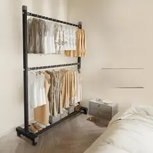 二段式移動式ハンガーラック【強力耐荷重・家庭用・ドレッシングルーム用】