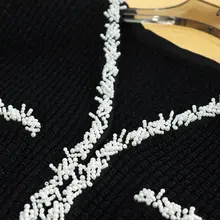 HEIDD 短袖ニットワンピース【ビーズ飾り・ブラック・春用・通勤】