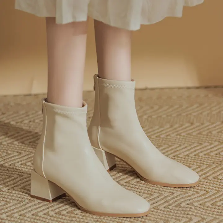 加绒ショートブーツ【黒・女性用・中ヒール・通勤向け】