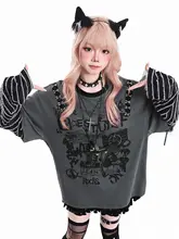 長袖Tシャツ レディース パッチワーク フェイクレイヤード ヴィンテージ ストリート Y2K ルーズ 着痩せ 春
