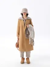 小柄向け ダブルフェイス ベージュ カシミア コート【厚手・中長丈・肩パッド付き】