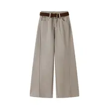 高腰ワイドレッグデニムパンツ【冬用・フィット・シンプルデザイン】（セットアップ対応）