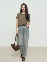 CMORE 夏用 コットン混合 短袖Tシャツ【ラウンドネック・重ね着風・ゆったりシルエット】