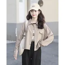 女性用薄手ブルー作業ジャケット【カジュアル・ショート丈・春秋用】