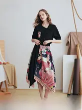 ヴィンテージ風プリントの不規則なデザインのスカート【軽やかなロング丈・パッチワーク】