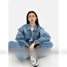 レトロデザインの水洗いデニムジャケットとパンツ【小柄向け・アメリカンスタイル】（セットアップ対応）