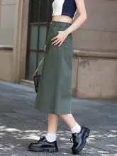 デニム製 Aラインスカート【春用・膝丈・タイトデザイン】（セットアップ対応）