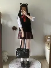 黒色のJKスタイルニットベスト【レディース・春秋用・短丈】