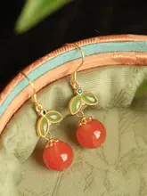 天然南紅製のチェリーイヤリング【純銀・国風スタイル・紅色の玉石・アゲートダングル】