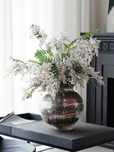 侘寂風のビンテージ陶器花瓶【粗陶・新中式デザイン・インテリア用】
