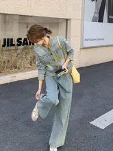 セットアップ 2点セット レディース デニム ワイドパンツ バイカラーパイピング ヴィンテージ きれいめ 上品 韓流 春 秋