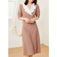 レトロチェックのAラインスカートと短袖トップス【小柄対応・ビジネススタイル・女性用】（セット アップ対応）