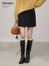 高腰ウールドット柄タイトスカート【Aライン・美シルエット・秋季】