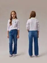 子供用デニムパンツ【春秋用・刺繍入り・フレアデザイン・ウエストゴム】