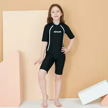 長袖の子供用スイミングウェア【保温・運動用・五分丈・女の子用】