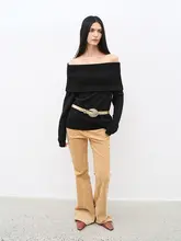 付智恩 一字肩のメリノウール混合セーター【シンプル・スタイル・女性用】