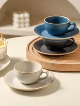 カフェラテアート用 陶器製エスプレッソカップ【ヴィンテージ風・オシャレデザイン・プレート付き】