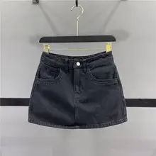 デニム製 超短丈スカート【Aライン・ハイウエスト・女性用】（セットアップ対応）