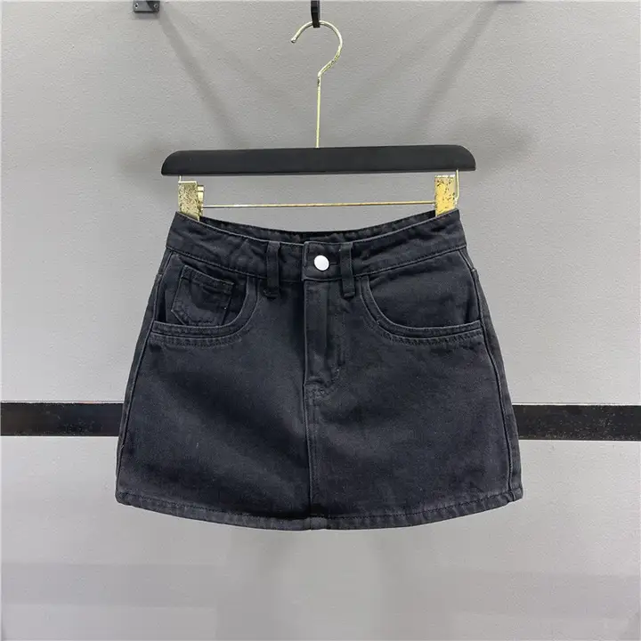 デニム製 超短丈スカート【Aライン・ハイウエスト・女性用】（セットアップ対応）