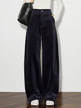 梨形 シルエットの高身長向けロングコーデュロイカジュアルパンツ【ダークブルー・フルレングス・極上の柔らかさ】（セットアップ対応）