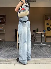 ヴィンテージ風ウォッシュ加工ストレートデニムパンツ【ユニセックス・ダメージデザイン・カジュアル】
