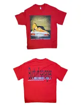 秋用ボックスシルエットのデジタルプリント半袖Tシャツ【フィット・レッド】