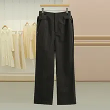 ストライプ柄 フィットハイウエストパンツ【麻混素材・カジュアル・ビジネス】（セットアップ対応）