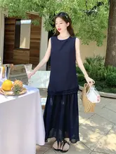 藏青色のレーストリムとメッシュのパネルワンピース【春夏用・スリムフィット・エレガントデザイン】