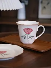 花柄デザインの陶器製カフェカップセット【高級感ある復古スタイル・景徳鎮製・ラテ用】