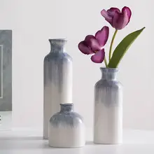 手描き青色シンプル陶器製フラワーベース【乾燥花・インテリア装飾用・高級感】