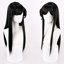 自然な黒のストレートコスプレウィッグ【早川京子風】