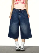 グラデーションウォッシュデニムブルー ワイドレッグクロッ プドパンツ【夏用・フィット・ストレート】（セットアップ対応）