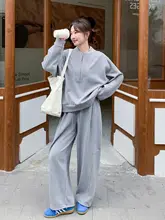 浅灰色のルーズフィットパーカー【カジュアルデザイン・ラフなワイドパンツ・春秋用】（セットアップ対応）