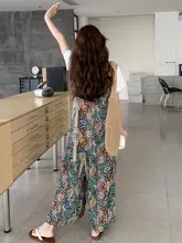ボヘミアン風 カラーコントラスト花柄キャミソールパンツ【夏用・シンプルデザイン】（セットアップ対応）