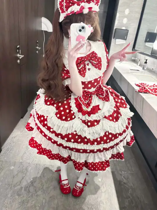 草莓デザインのロリータケーキドレス【古典的な二次元スタイル】（セットアップ対応）