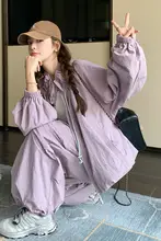 紫色のトレンドカジュアルセットアップ【ゆったりデザイン・長袖・春秋用】（セットアップ対応）