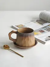 日本風コーヒーカップ＆ソーサー【レトロ・粗陶製・ハンドメイド】（セットアップ対応）