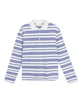 爽やかな配色の翻訳襟長袖Tシャツ【レトロストライプ・ポロスタイル】