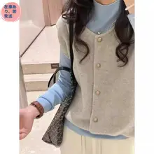 ヴィンテージ風ニットカーディガン【重ね着・女性用・スタイリッシュ】（セットアップ対応）