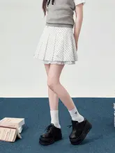 春用JK制服 半身スカート【高ウエスト・白・ドット柄・フリル付き】