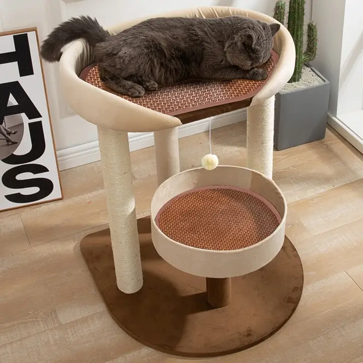 大型猫用キャットタワー【キャットハウス・麻素材・ climbingポール付き・爪とぎ機能】