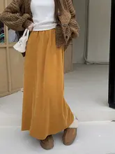 孔雀ブルー コーデュロイ ミディスカート【高腰・シンプル・スリムフィット】