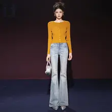 美脚効果のあるアメリカンレトロ風ハイウエストパンツ【高ストレッチ・微フレア・レディース】