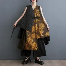 中国風デザインの無袖ベスト【大きいサイズ・重厚な仕上げ・不規則なレイヤリング】